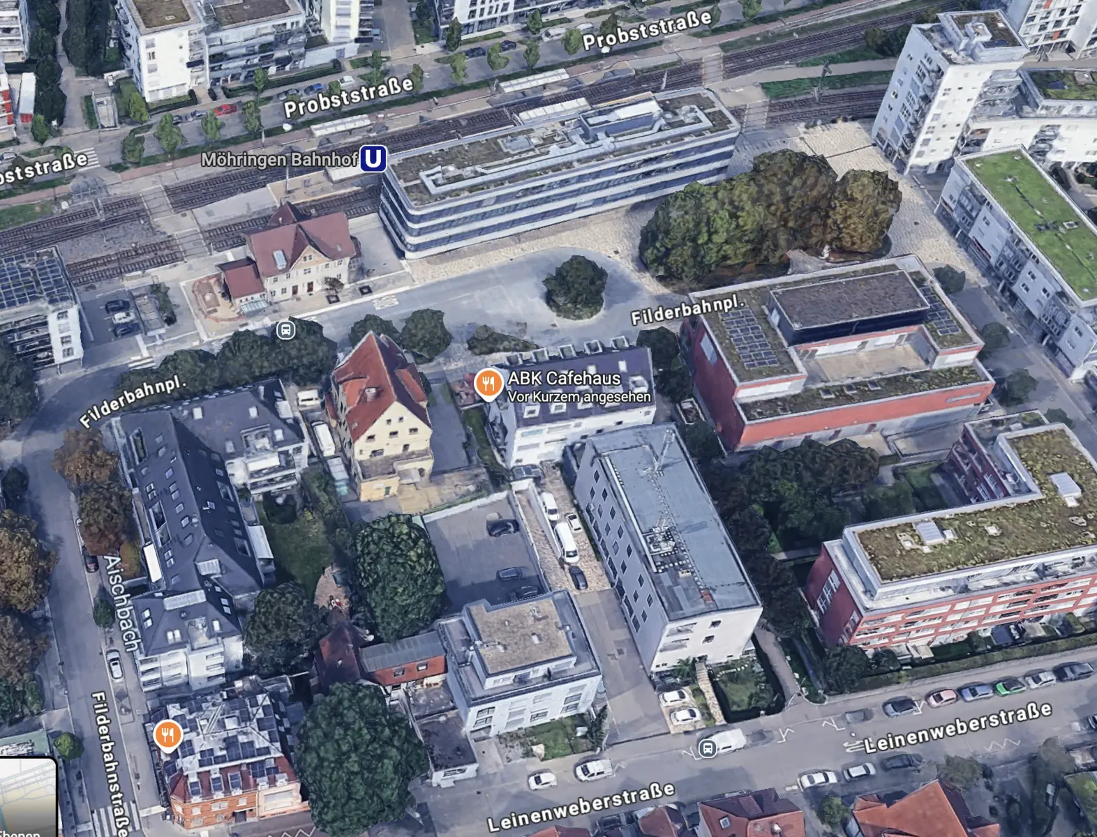 Google Maps 3D-Ansicht: ABK Caf&eacute;haus am Filderbahnplatz in Stuttgart-M&ouml;hringen